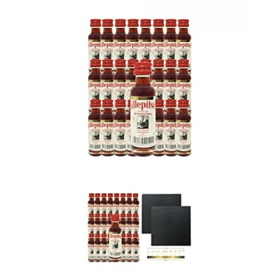 Abbildung von Killepitsch Kräuterlikör 25 x 2 cl + Schiefer Glasuntersetzer eckig ca. 9,5 cm Ø Stück