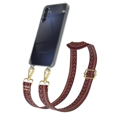 Abbildung von EAZY CASE Handykette mit verstellbarem Trageriemen kompatibel Samsung Galaxy A15 Taschengurt transparenter Handyhülle für Hülle dünner Schulterriemen in Pink Blau Gold
