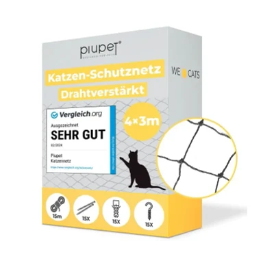 Abbildung von PiuPet® Katzennetz Drahtverstärkt I 4x3m schwarz Befestigungsset inklusive für Balkon Katzengitter Fenster Katzen Fensterschutz