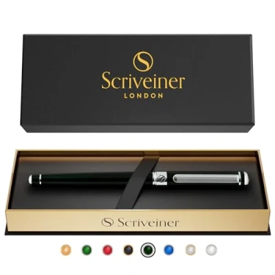 Abbildung von Scriveiner schwarzgrüner Tintenroller Atemberaubender Luxus , Chrom Finish, Schmidt Ink Refill, Bestes Geschenk Set für Männer &amp; Frauen, Professionell, Executive Office