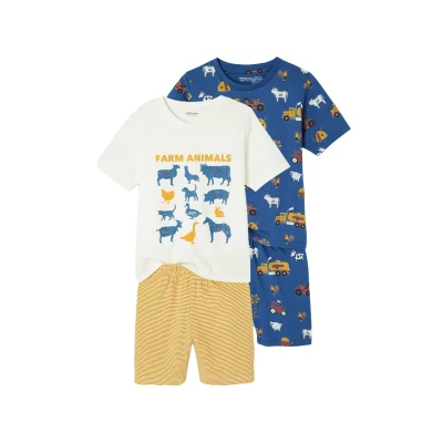 Abbildung von Vertbaudet 2er Pack Jungen Sommer Schlafanzüge, Bauernhof mit Recycling Baumwolle königsblau 98/104