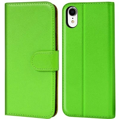 Abbildung von Verco iPhone XR Hülle, Handyhülle für Apple Tasche PU Leder Flip Case Brieftasche Grün