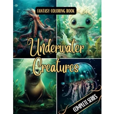 Abbildung von Fantasy Coloring Book Underwater Creatures Complete Series: For Adults and Teens 100 Black Line Grayscale Images of Mystical