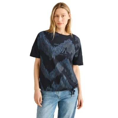 Abbildung von CECIL Damen B322921 Print Shirt mit Wording, universal Blue, Medium