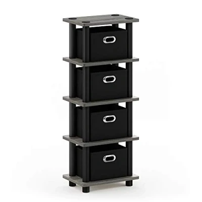 Abbildung von Furinno Regalsystem mit 4 Behältern, holz, Französische Eiche Grau/Schwarz, 19.56 x 28.7 73.15 cm