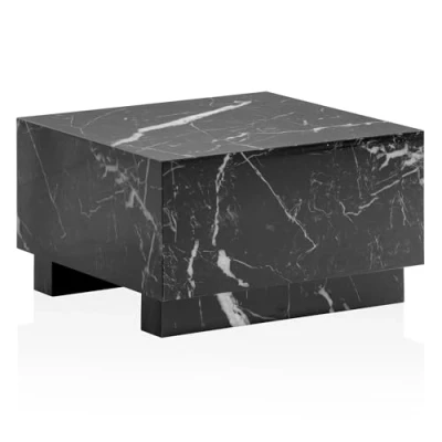 Abbildung von FineBuy Couchtisch MONOBLOC 60x60x35 cm Hochglanz mit Marmor Optik, Wohnzimmertisch Cube Quadratisch, Design Sofatisch, Lounge Kaffeetisch Würfel Form