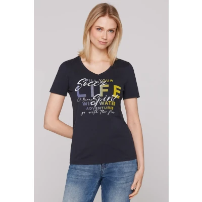 Abbildung von Soccx MIT Vausschnitt UND Artwork Tshirt print, Damen, Größe: Large, Blue navy
