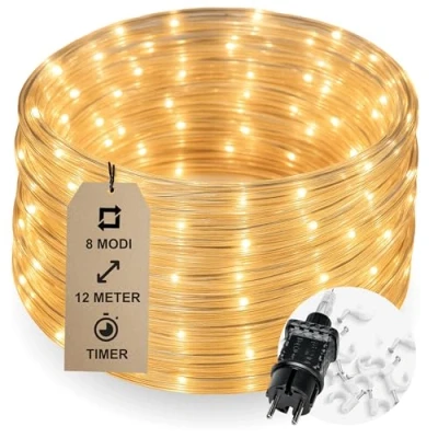 Abbildung von COZY HOME LED Lichterkette Schlauch Stecker &amp; Solar , 200 I 8 Modi Timer 12m Lichtschlauch Wasserdichtem