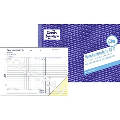 Abbildung von AVERY Zweckform 1311 Wochenbericht (A5 quer, mit 2 Blatt Blaupapier, von Rechtsexperten geprüft, für Deutschland/ Österreich zur wöchentlichen Dokumentation der Arbeitsleistung, 2x50 Blatt) weiß/gelb