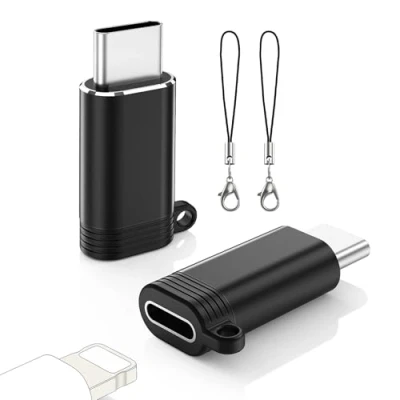 Abbildung von MoKo Lightning Buchse auf USB C Stecker Adapter 2 Pack, für iPhone 16/15 Pro Max Plus, iPad Air, Samsung, aufm Laden, Nicht Audio/OTG, Schwarz