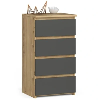 Abbildung von AKORD Kommode mit 4 Schubladen Rollschubladen Schubladenschrank Kleiderschrank Sideboard Ablage Robust Universal Design Artisan Eiche &amp; Graphitgrau Front