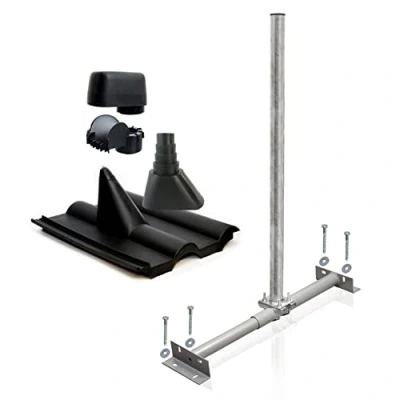 Abbildung von SkyRevolt Dachsparrenhalter Satellitenschüssel Set Sparrenhalter 60mm Mast Frankfurter SAT Ziegel schwarz Mastkappe