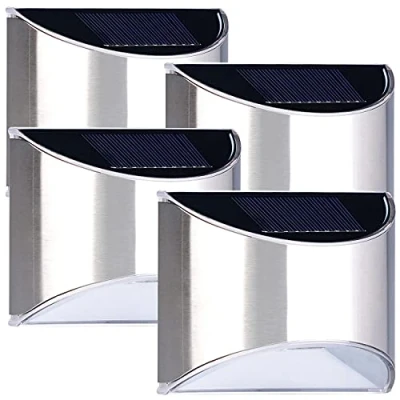 Abbildung von Lunartec Wandlampe: 4er Set Solar LED Wandleuchte mit Lichtsensor, Edelstahl, 20 lm, IP44 (LED Außenleuchten, Solarlampe Wand außen, Dachrinnenleuchten)