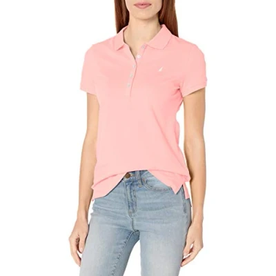 Abbildung von Nautica Damen 5 button Short Sleeve Breathable 100% Cotton Poloshirt, Nautisches Rot, S EU