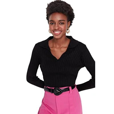 Abbildung von Trendyol Damen Pullover mit Rollkragen, Einfarbig Sweatshirt, Schwarz, M