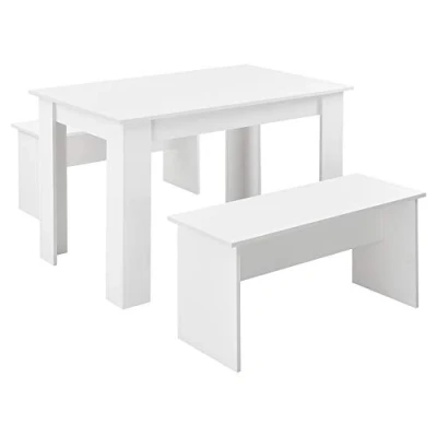 Abbildung von en.casa Essgruppe, (3 tlg), »Hokksund« Sitzgruppe Esstisch 110x70cm mit 2 Sitzbänken Weiß