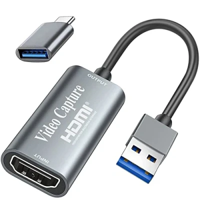 Abbildung von Video Capture Card, Fulfalic 4K HDMI auf USB Full HD 1080p Game zum Bearbeiten von Video/Spielen/Streaming/Online Unterricht (Silber)