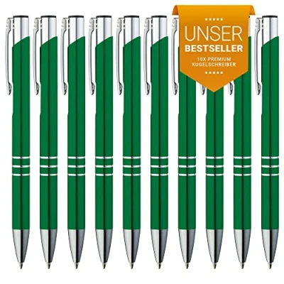 Abbildung von GIMEI® Metall Kugelschreiber 10 Stück Premium Set Hochwertig, Kulli für einfaches &amp; weiches Schreiben Blauschreibender Grün als optischer Hingucker