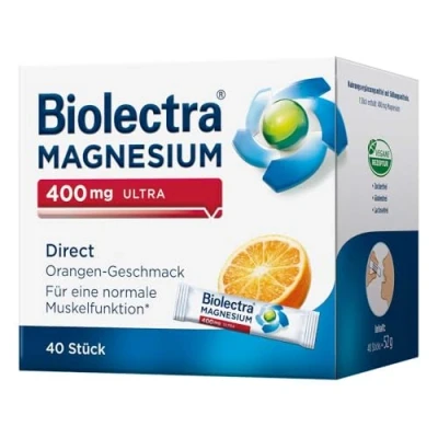 Abbildung von Biolectra Magnesium 400 mg Direct Sticks Orange, 40 Stück: Für eine normale Muskelfunktion bei erhöhtem Bedarf, Direkt Sticks, hochdosiert