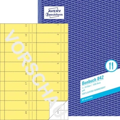 Abbildung von AVERY Zweckform 5 x Bonbuch A4 fortlaufend nummeriert 2x50 Blatt