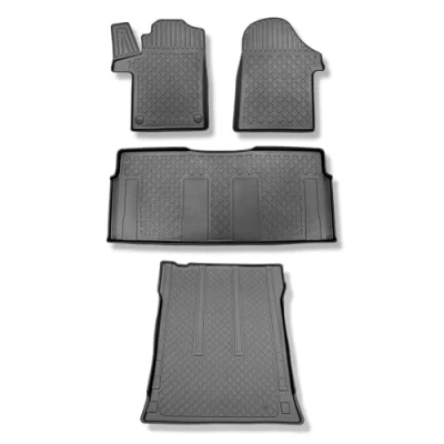 Abbildung von Mossa Set TPE Fußmatten Auto + Kofferraumwanne kompatibel mit Mercedes Benz Vito W447 Van (10.2014 ) schwarz Automatten Autoteppiche Kofferraummatte rutschfest Schutzmatte G1