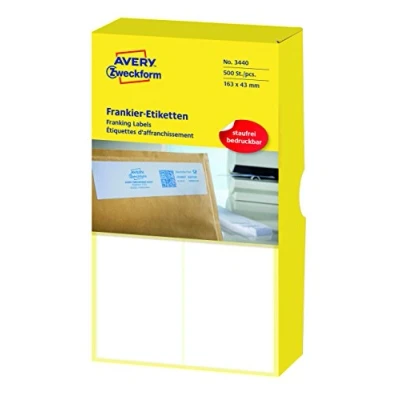 Abbildung von AVERY Zweckform 3440 Frankier Etiketten (Papier matt, 500 Etiketten, 163 x 43 mm) 1 Pack weiß