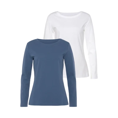 Abbildung von Vivance Langarm Langarmshirt, Damen, Größe: 32/34, Blau/creme