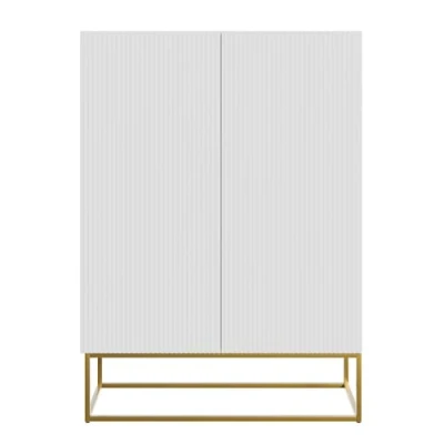 Abbildung von Selsey Kommode Schrank Aufbewahrungsschrank 90 cm 2 Türen 3 Fächer Weiß Goldene Beine Veldio