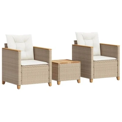 Abbildung von vidaXL Gartenlounge Set 3 tlg. Bistro mit Kissen Beige Poly Rattan nholz, (1 tlg)