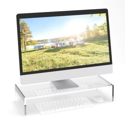 Abbildung von Relaxdays Monitorständer, Acryl, ergonomisch, H x B T: 10 50 20 cm, Bildschirmerhöhung Schreibtisch, transparent