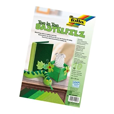 Abbildung von folia 520494 Bastelfilz Ton in Ton, 20 x 30 cm, 10 Blatt sortiert Grüntönen ideal für vielfältige Bastelarbeiten, Grüntöne