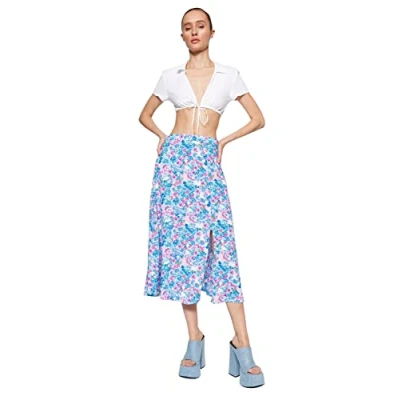 Abbildung von Trendyol Damen Women Midi A line Regular fit Woven Skirt Baby Rock, Indigo ekru, 40