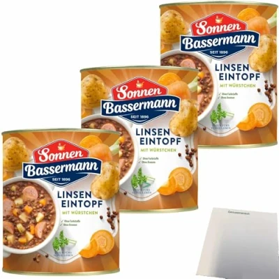 Abbildung von Sonnen Bassermann mein Linsen Eintopf mit Würstchen 3er Pack (3x800g Dose) + usy Block