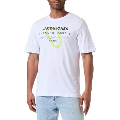 Abbildung von JACK&amp;JONES Herren JCOTEXT Cotton Tee SS Crew Neck FST T Shirt, White, Small