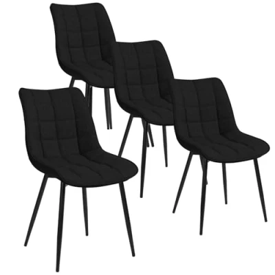 Abbildung von WOLTU 4 x Esszimmerstühle 4er Set Esszimmerstuhl Küchenstuhl Polsterstuhl Design Stuhl mit Rückenlehne, Sitzfläche aus Leinen, Gestell Metall, Schwarz, BH206sz