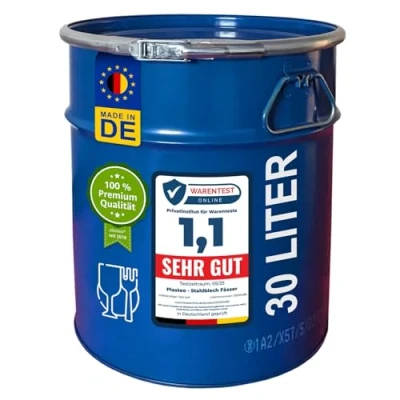 Abbildung von meier Stahlfass 60 Liter Hobbock Deckelfass Zyklon Staubabsaugung Geeignet Metall Blechfass Mülleimer Behälter Kübel mit 2 Seitlichen Fallgriffen Stabil und gefüllt Stapelbar Konisch