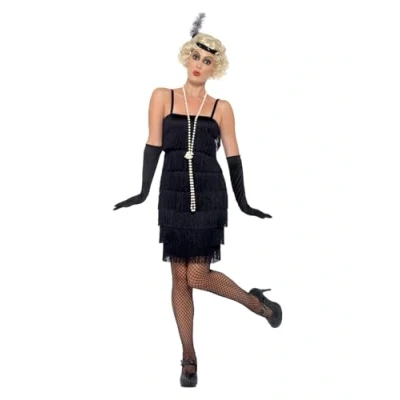 Abbildung von Smiffys Kostüm Schwarzes Flapper Cocktailkleid mit Fransen, Abendkleid für Damen der Goldenen 20er