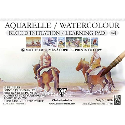 Abbildung von Clairefontaine 975148C Aquarellblock (mit Vordruck, verleimt, 12 Blätter, 300 g, DIN A4, 21 x 29,7 cm, 100% Zellulose, geeignet für Anfänger) weiß
