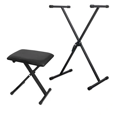 Abbildung von CASCHA X Frame Keyboard Ständer mit Hocker Keyboardbank 3 fach höhenverstellbar &amp; zusammenklappbar Stand aus Metall individuell Zubehör Set schwarz