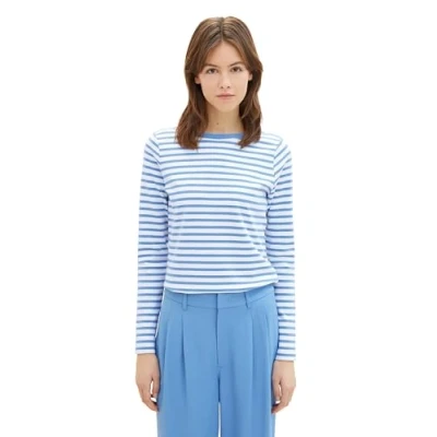 Abbildung von TOM Tailor Denim Interlock WITH Contrast NECK Langarmshirt, Damen, Größe: XS, Blue white stripe