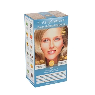 Abbildung von Tints of Nature 8N Natural Light Blonde Permanent Hair Dye, Natürliches Hellblond Permanente Haarfarbe, pflegt das Haar und deckt Grau ab, ammoniakfrei, 130 ml
