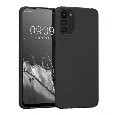 Abbildung von kwmobile Hülle kompatibel mit Motorola Moto E32 weiches TPU Silikon Case Cover geeignet für kabelloses Laden Schwarz matt
