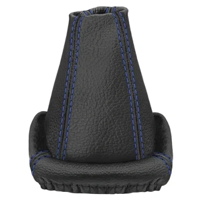 Abbildung von L&amp;P A0010 4 Schaltsack Schaltmanschette 100% Echtleder Leder Schwarz Naht Blau Ersatzteil für Fabia 1 I 6Y