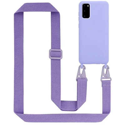 Abbildung von Cadorabo Handykette kompatibel mit Samsung Galaxy S20 Schutzhülle TPU Liquid Silikon Case Necklace verstellbarem Band Kordel Etui Rundumschutz Hülle für in Lila