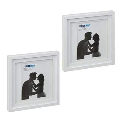 Abbildung von Relaxdays Bilderrahmen 2er Set, 25x25 cm, quadratisch, Fotorahmen zum Aufhängen oder Hinstellen, Passepartout, weiß