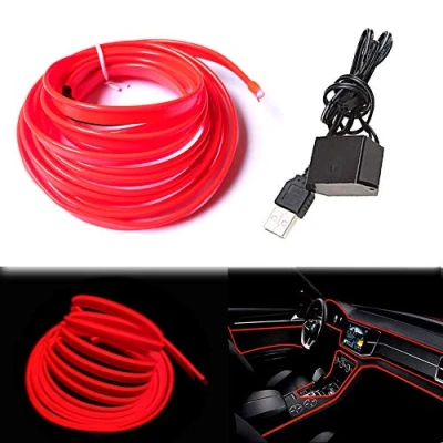 Abbildung von Balabaxer USB EL Wire Rot，3M/9.8FT Flexible Neonlichtröhre DC 5V Neonröhre Lichter Auto Innenverkleidung Lichtleiste für Gap Dekorative…