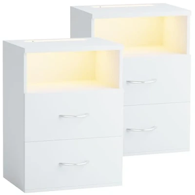 Abbildung von Casaria Nachttisch Jamie (2 St), mit Touch LED Beleuchtung 40x28x55cm Dimmbar Holz 2 Schubladen Bett