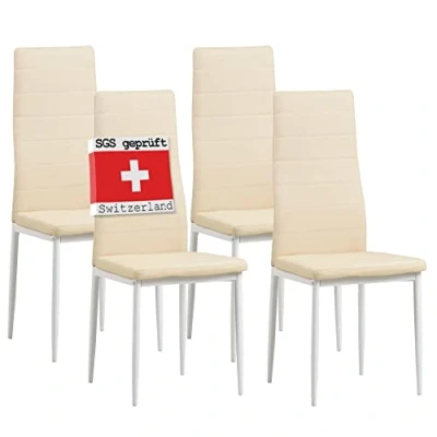 Abbildung von Albatros International Esszimmerstuhl Esszimmerestuhl Küchenstuhl MILANO, Kunstleder Bezug (4er Set, Beige), edles Italienisches Design, Polsterstuhl, hohe Belastbarkeit, Modern