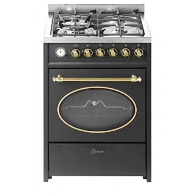 Abbildung von GURARI Gas Standherd 60 cm GCH G 614 BR Gasherd mit Gasbackofen Gasgrill Drehspieß Elektro Analog Timer STOP Funktion Schublade Push Pull Control Range Cooker Erdgas/Propan