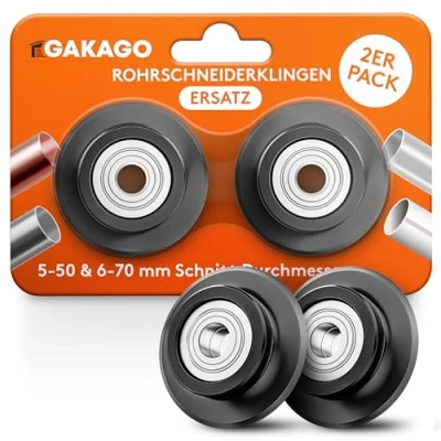 Abbildung von Gakago Rohrschneider Ersatzklingen Für 5 50mm und 6 70mm (2er Pack) alle gängigen Metalle wie Edelstahl, Kupfer, Aluminium, Stahl oder Kunststoff (bspw. PVC &amp; PE) aus langlebigem Werkzeugstahl